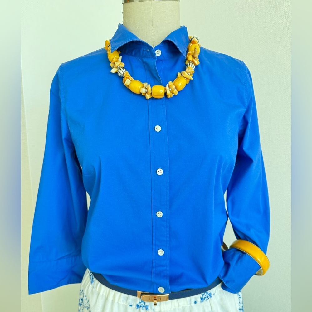J. Crew Haberdashery cobalt Blue Cotton Blend Shirt, 3/4 sleeves Size S ( 4) - Picture 8 of 14